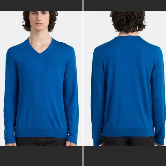 Calvin Klein Other - Calvin Klein Men's Extra Fine 100% Merino Wool Sweater Blue Vneck Pullover Large